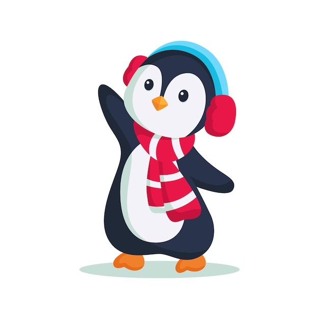 Cute Penguin at Winter Character Design Illustration