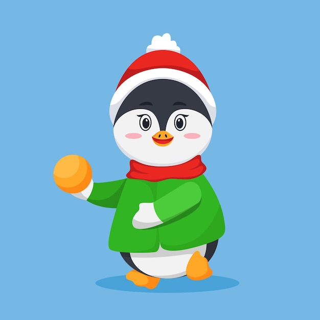 Cute Penguin with Ball Cartoon Illustration