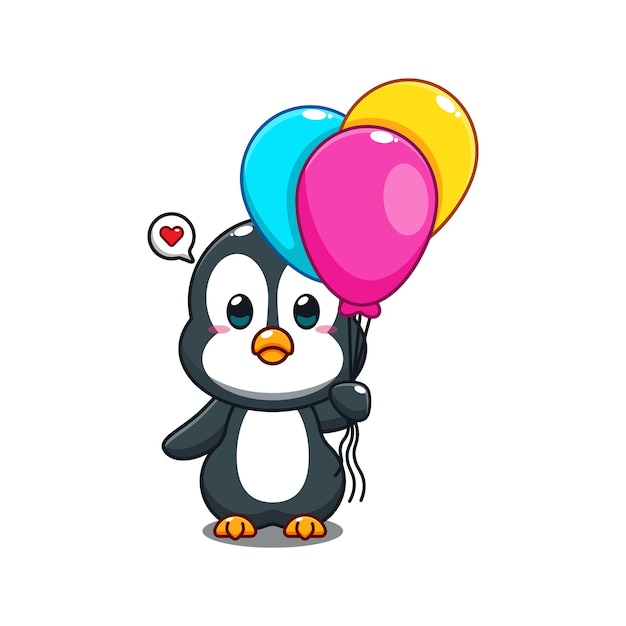 cute penguin with balloon cartoon vector illustration