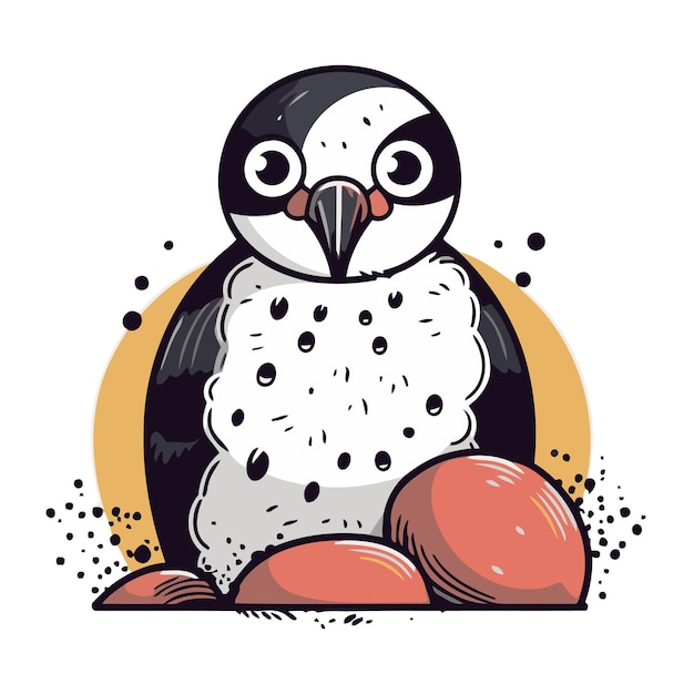 Cute penguin with eggs Vector illustration in cartoon style