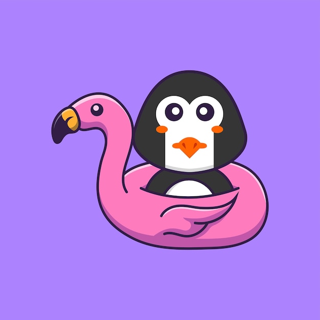 Cute penguin With flamingo buoy. Animal cartoon concept isolated. Flat Cartoon Style