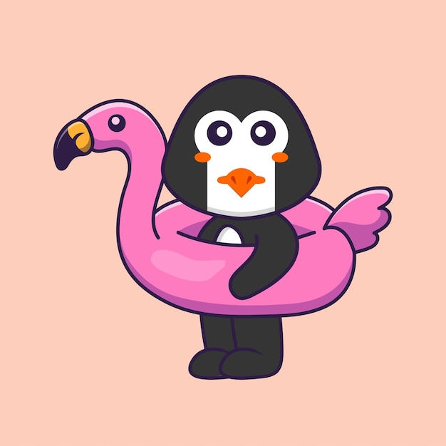 Pinguino sveglio con la boa del fenicottero concetto animale del fumetto isolato