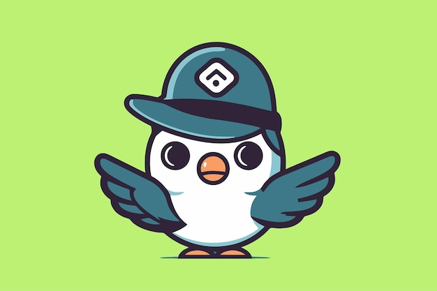 Cute penguin with police hat and wings Vector illustration