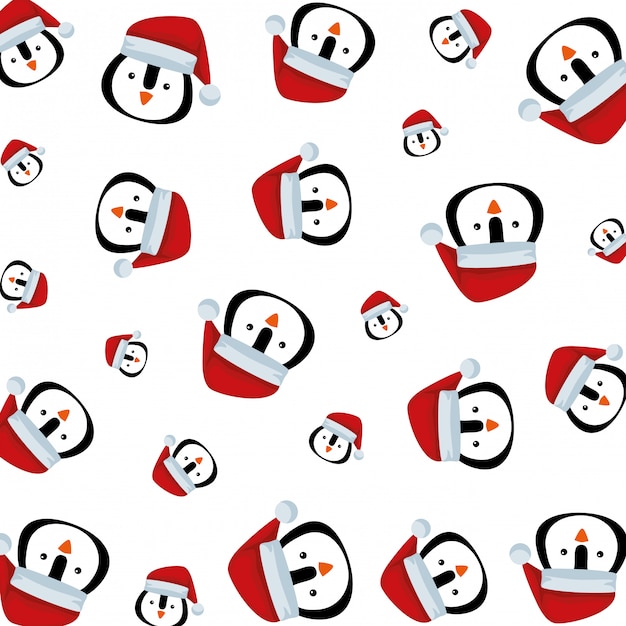 Cute penguin with santa claus hat pattern