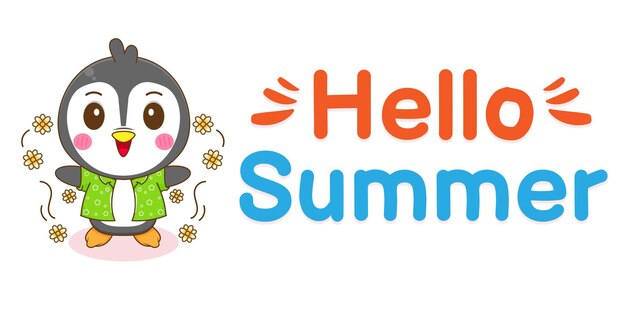 Cute penguin with summer greeting banner