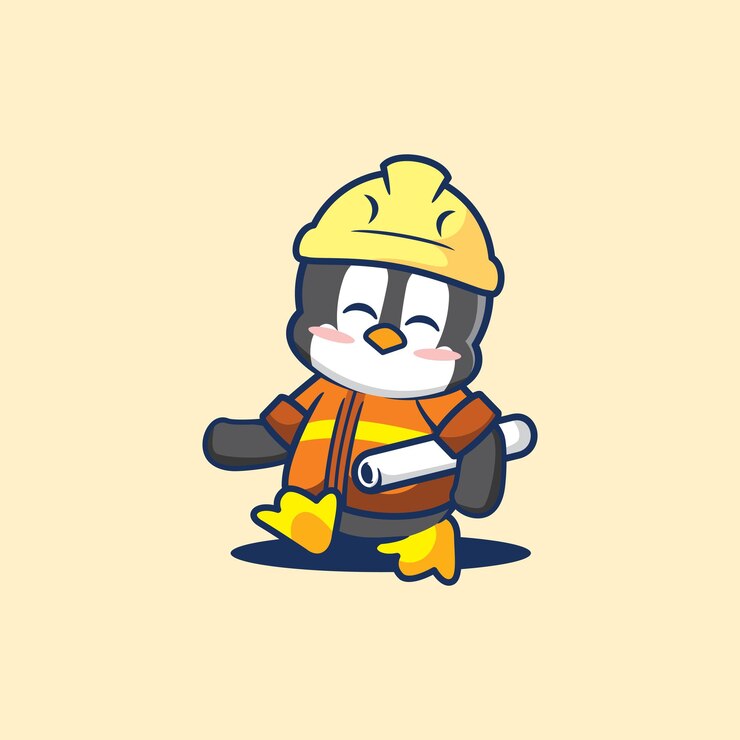Vector 귀여운 펭귄 작업자 만화 벡터