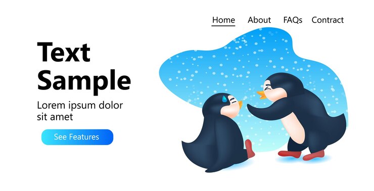 Vector cute penguins animals standing together antarctic birds spending time together full length horizontal copy space vector illustration