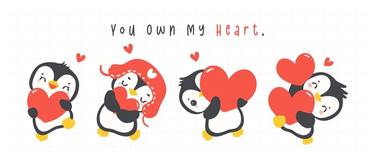 Vector ハートを握った可愛いペンギン カワイ・ヴァレンタインの動物キャラクターイラストのバナー