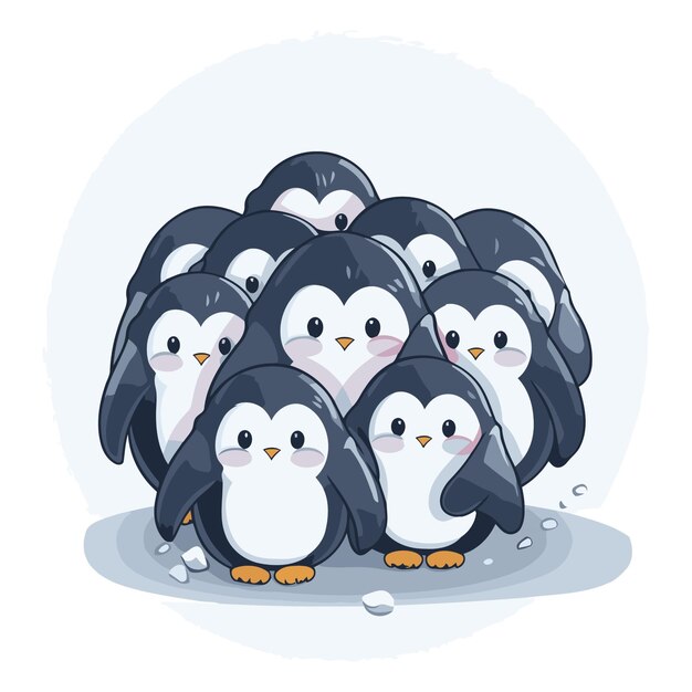 Cute penguins on a white background Cartoon vector illustration