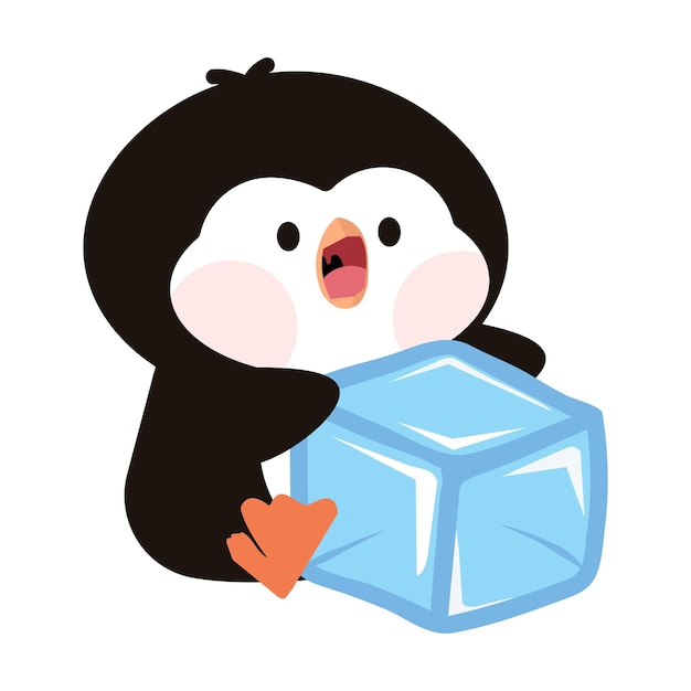 Cute penguins with ice cube