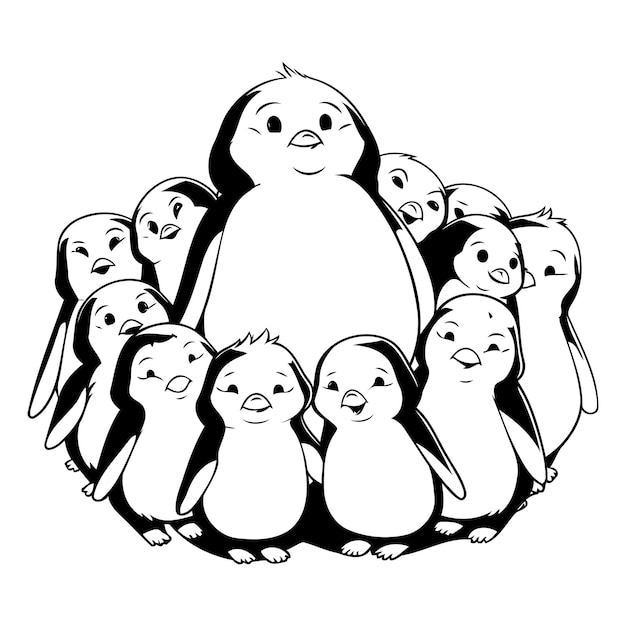 cute penguins with their children on a white background vector illustration