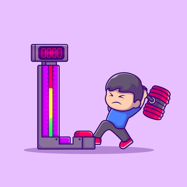Cute people playing hammer arcade game cartoon icon illustration. people game icon concept isolated premium . flat cartoon style