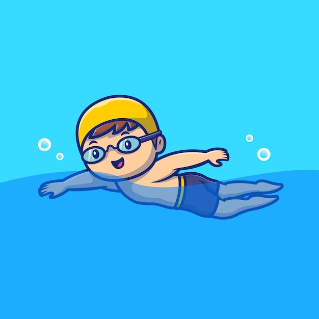 Вектор Симпатичные люди плавательный мультфильм значок иллюстрации. люди спорт животных иконка концепция изолированные премиум. плоский мультяшный стиль
