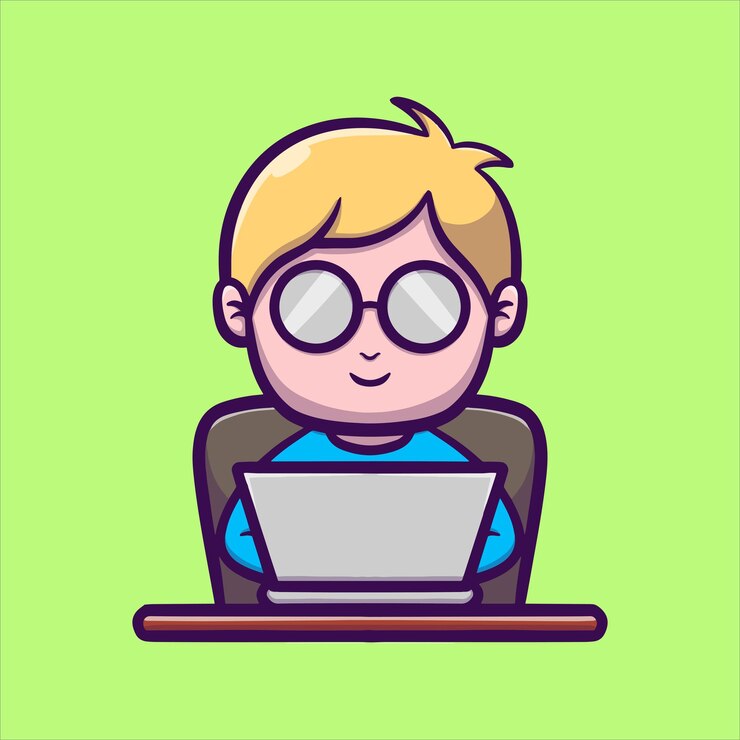 Vector cute people work with laptop
