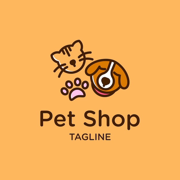 Вектор Дизайн логотипа cute pet shop с кошкой и собакой