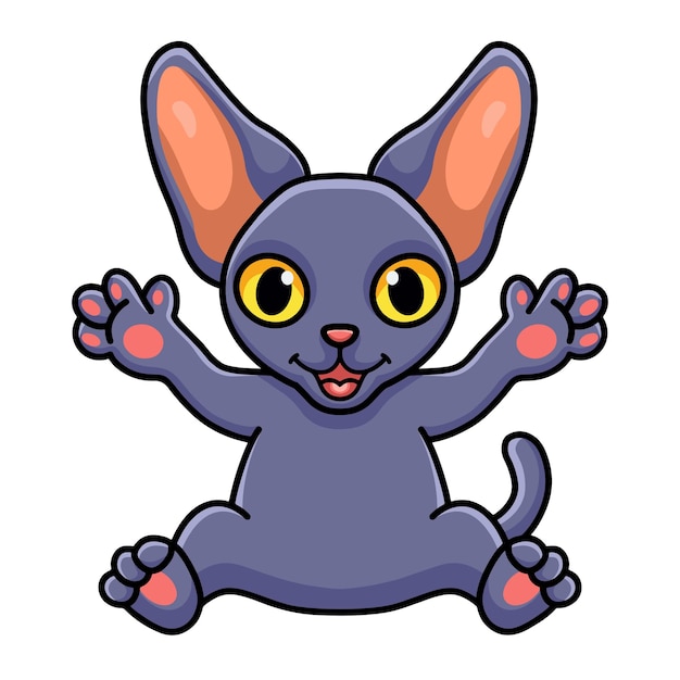 Cute peterbald cat cartoon waving hand