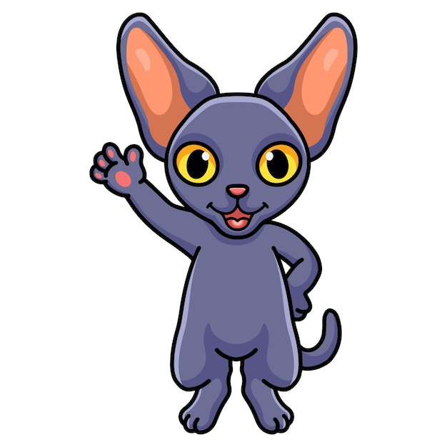 Cute peterbald cat cartoon waving hand