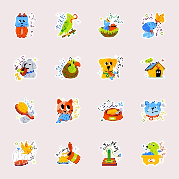 Cute Pets and Accessories Flat Stickers