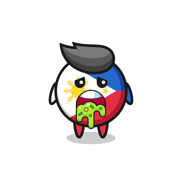 かわいいフィリピンの旗のバッジのキャラクター、puke、Tシャツ、ステッカー、ロゴ要素のかわいいスタイルのデザイン