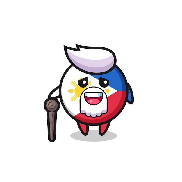 Cute philippines flag badge grandpa is holding a stick , cute style design for t shirt, sticker, logo element