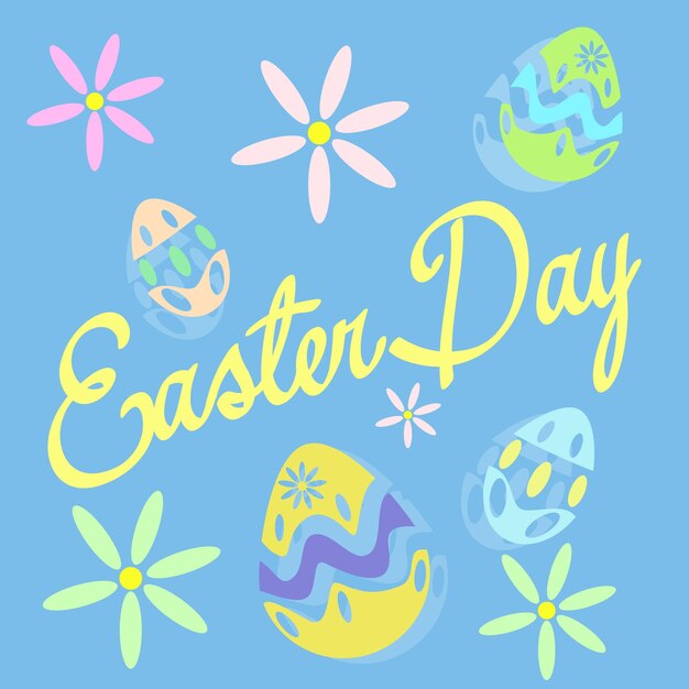 Cute picture for a card for easter celebration with colored eggs