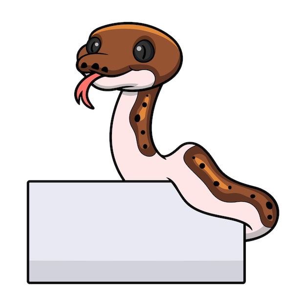 Cute pied reticulated python cartoon with blank sign