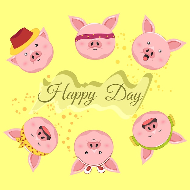 Cute pig animal cartoon character illustration