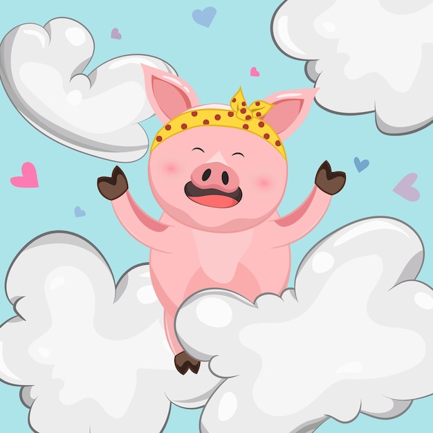 Cute pig animal cartoon character illustration