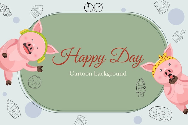 Vector cute pig animal cartoon template background