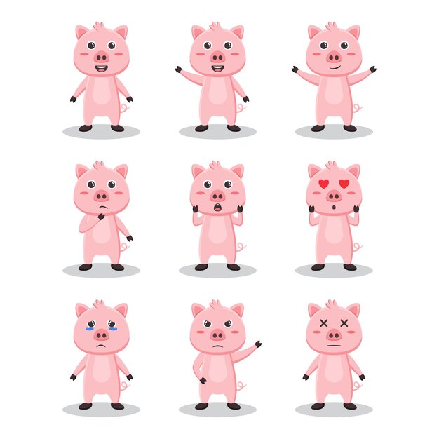 Cute pig animal character bundle