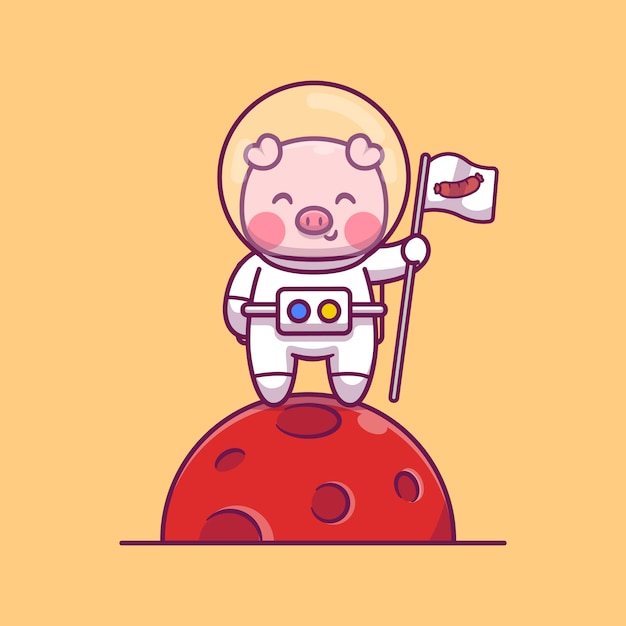 Cute pig astronaut cartoon   icon illustration. space animal icon concept isolated  . flat cartoon style