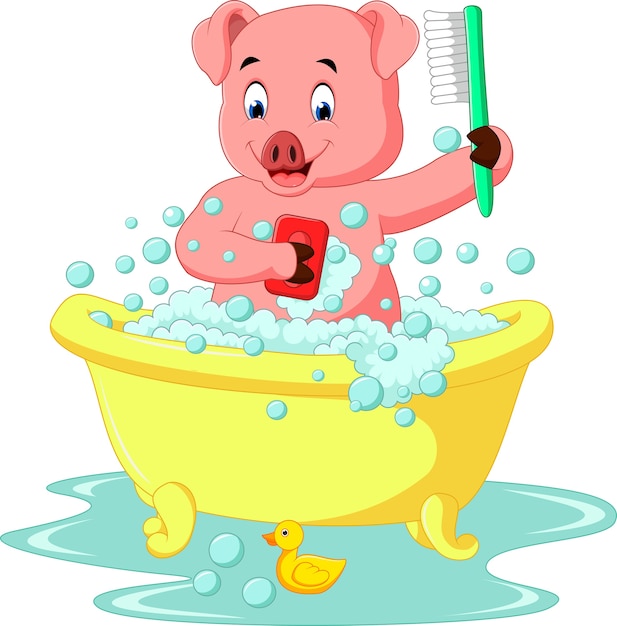 Cute pig bathing time