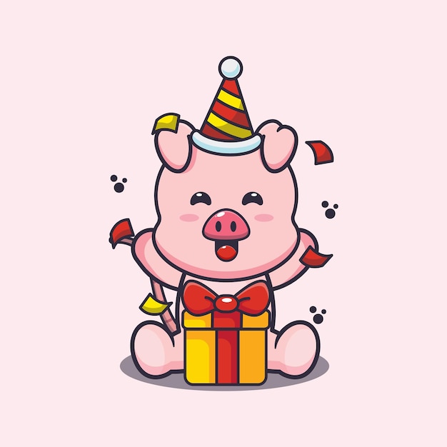 Vector cute pig in birthday party