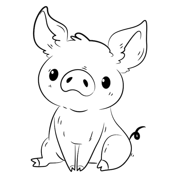 Vector cute pig black and white vector