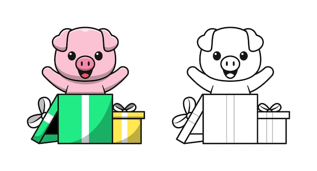 Premium Vector  Cute pig in box cartoon coloring pages for kids