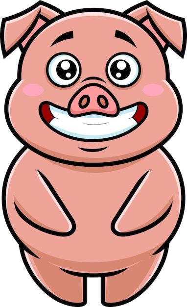 Cute Pig Cartoon Character. Vector Hand Drawn Illustration Isolated On Transparent Background