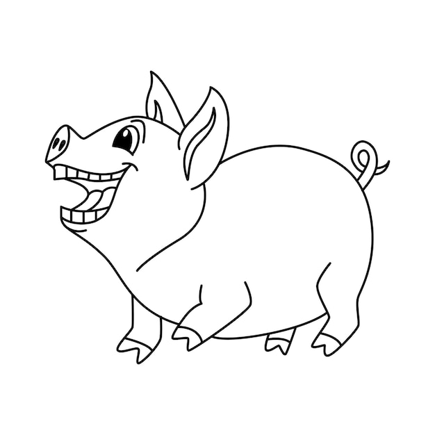 Cute pig cartoon coloring page illustration vector For kids coloring book