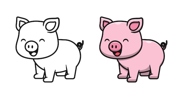 아이들을위한 귀여운 돼지 만화 색칠 공부 페이지