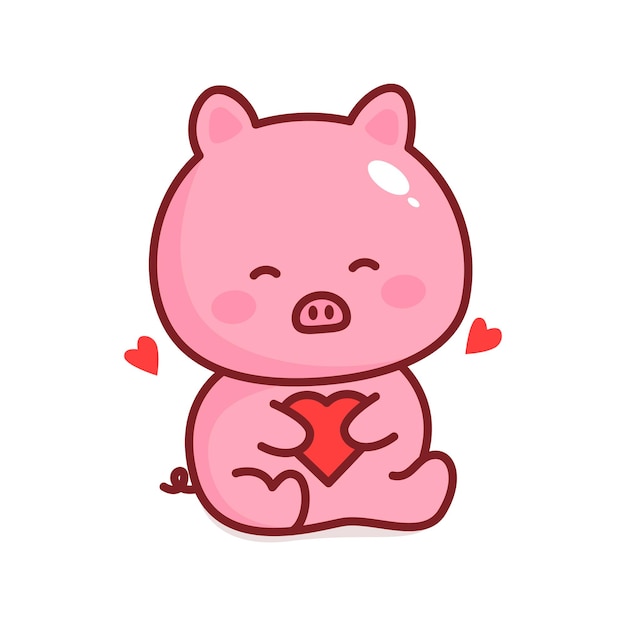 Cute pig cartoon hug me word vector with heart  Series Girly doodles sweet farm pet
