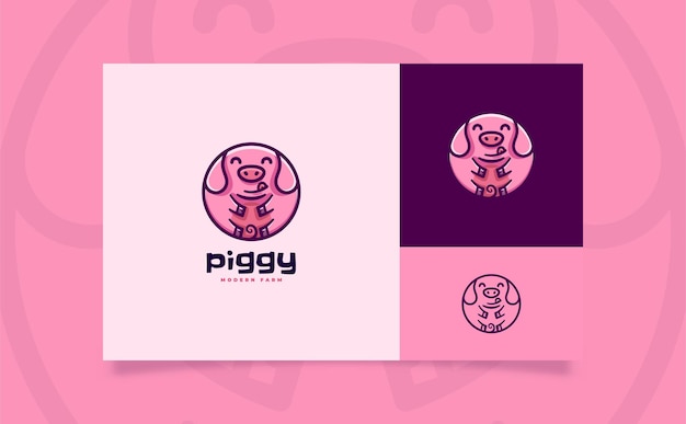 Cute pig cartoon logo illustration circle