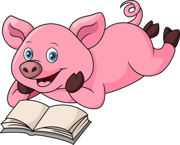 Cute pig cartoon reading a book