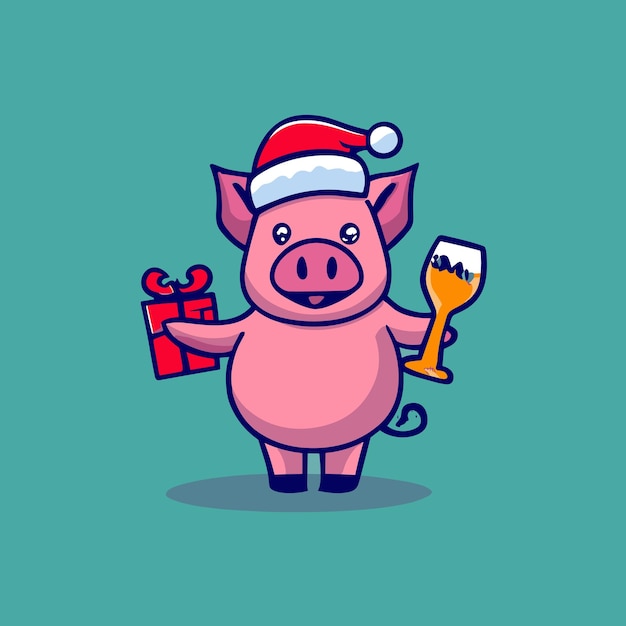 Cute pig celebrating christmas wearing santa claus uniform