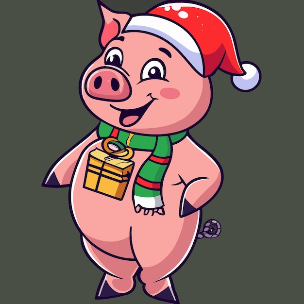 Cute pig celebrating christmas wearing santa claus uniform