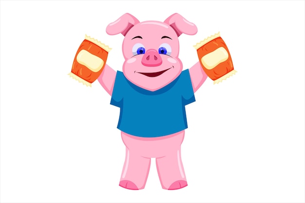 Cute Pig Character Design Illustration