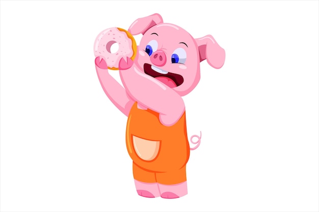 Cute Pig Character Design Illustration