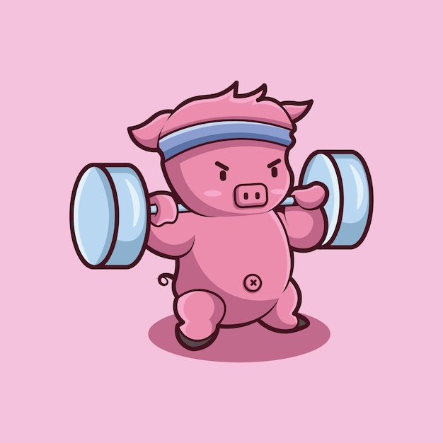 cute pig character lifting weights