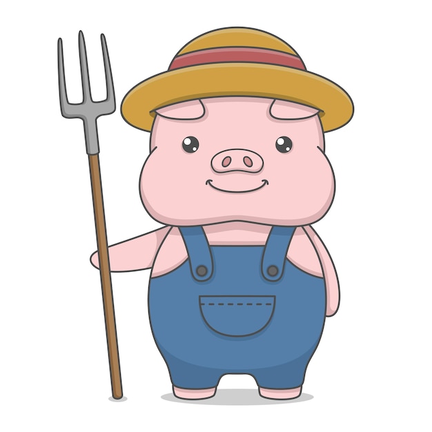 Cute pig character wearing hat and holding fork