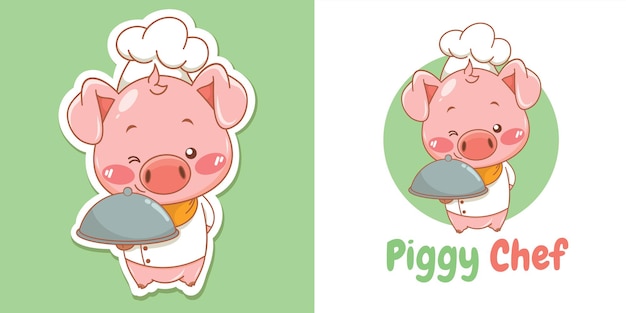 Simpatico personaggio dei cartoni animati di maiale chef mascotte