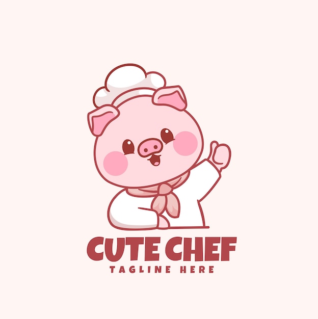 Cute pig chef cartoon mascot logo for restaurant and food logo