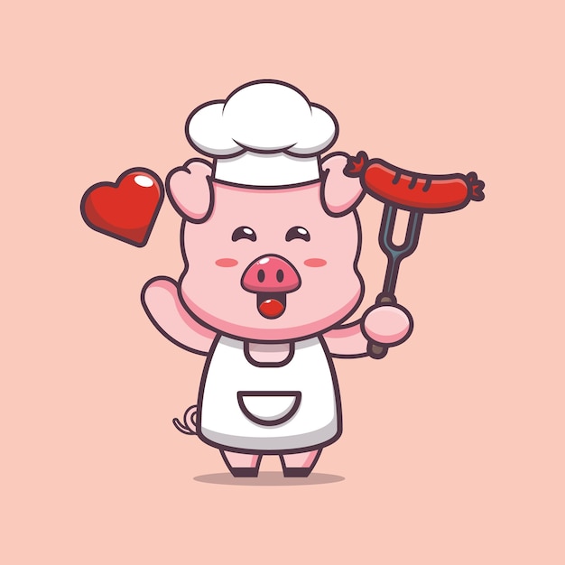 かわいい豚シェフキャラクターイラスト